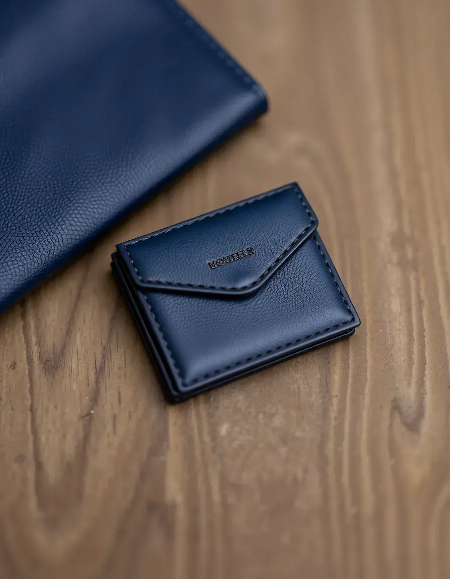 Piccola borsa portafoglio in pelle blu navy compatta