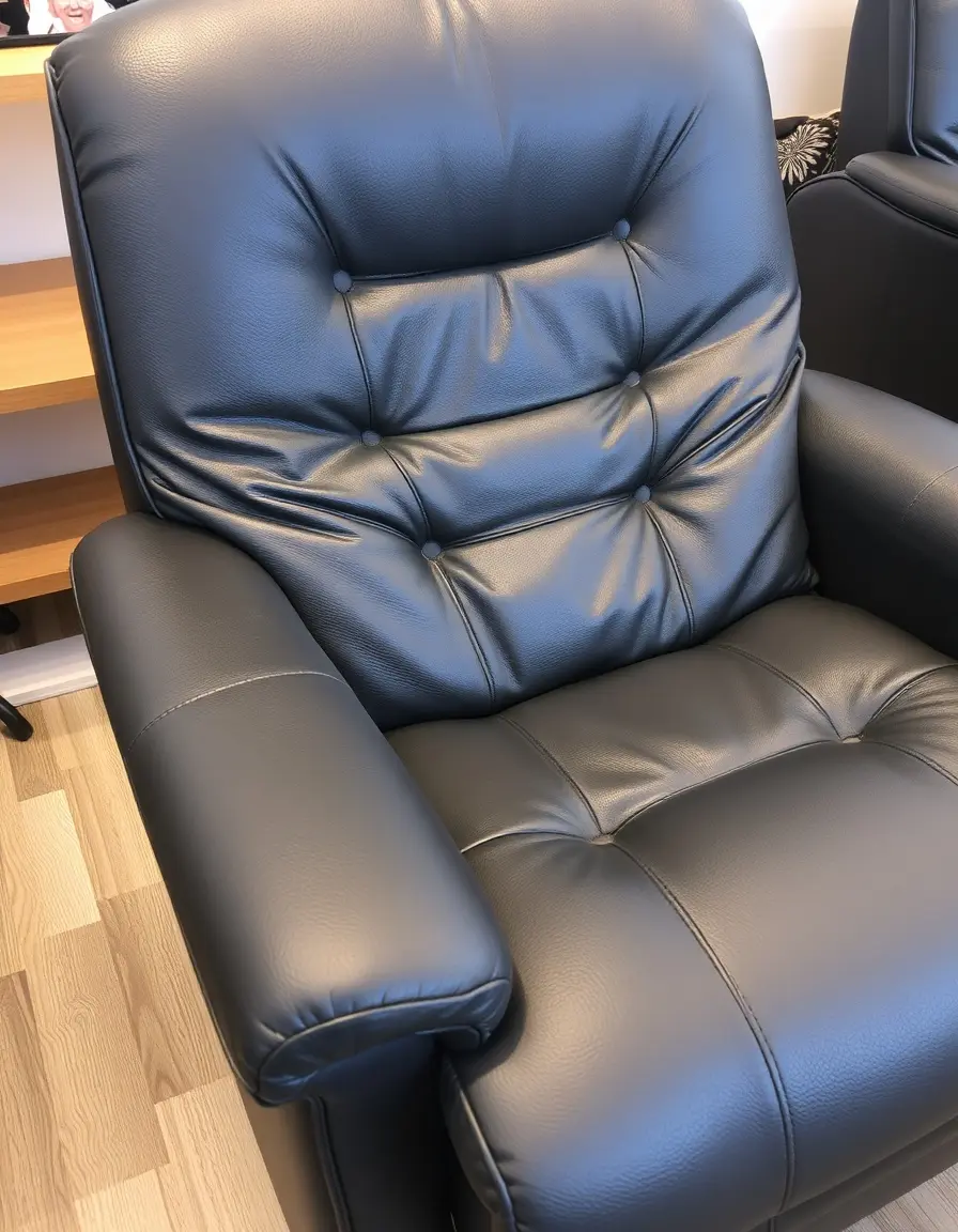 Poltrona reclinabile in pelle nera in posizione relax
