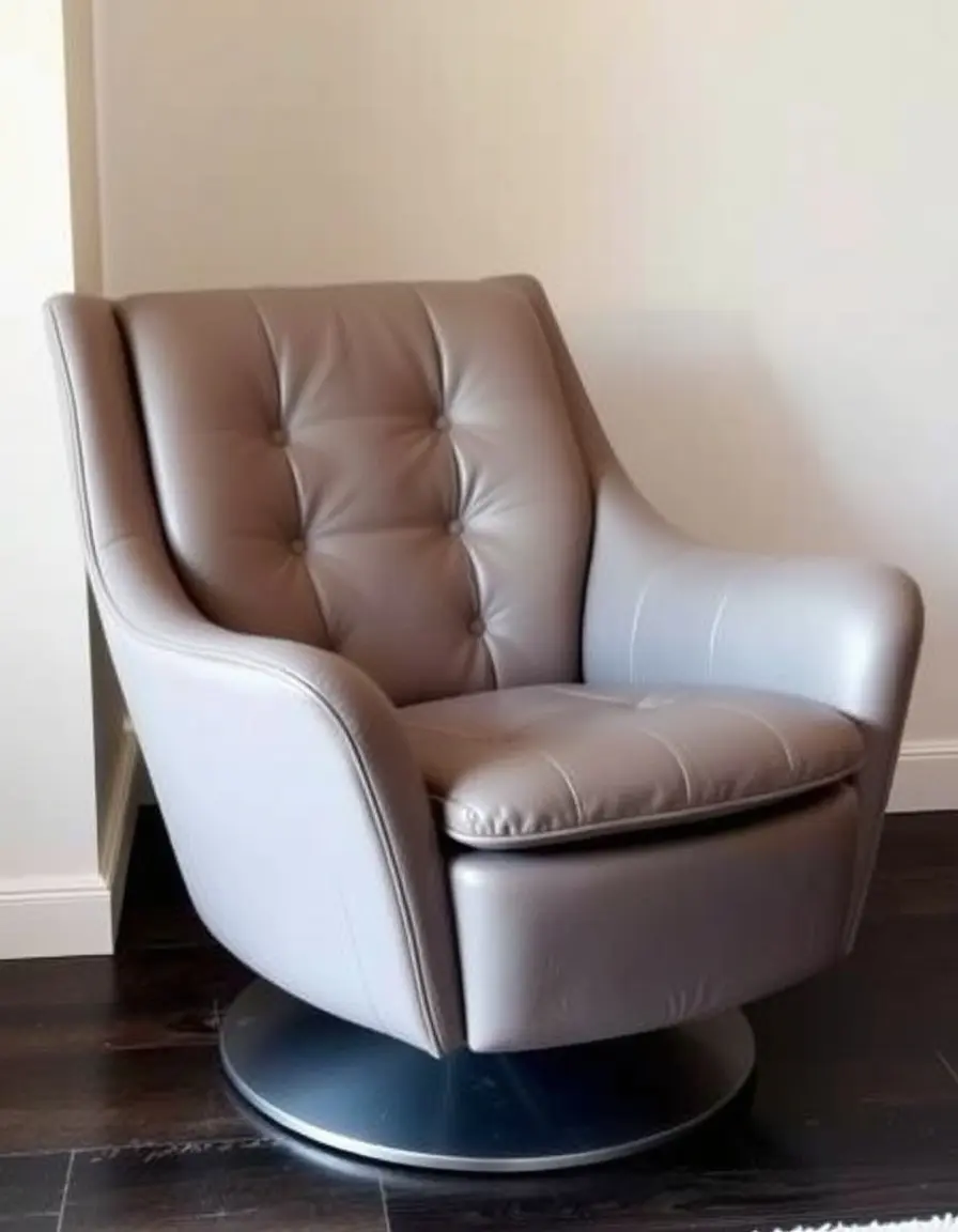 Moderna poltrona girevole in pelle grigia design minimal