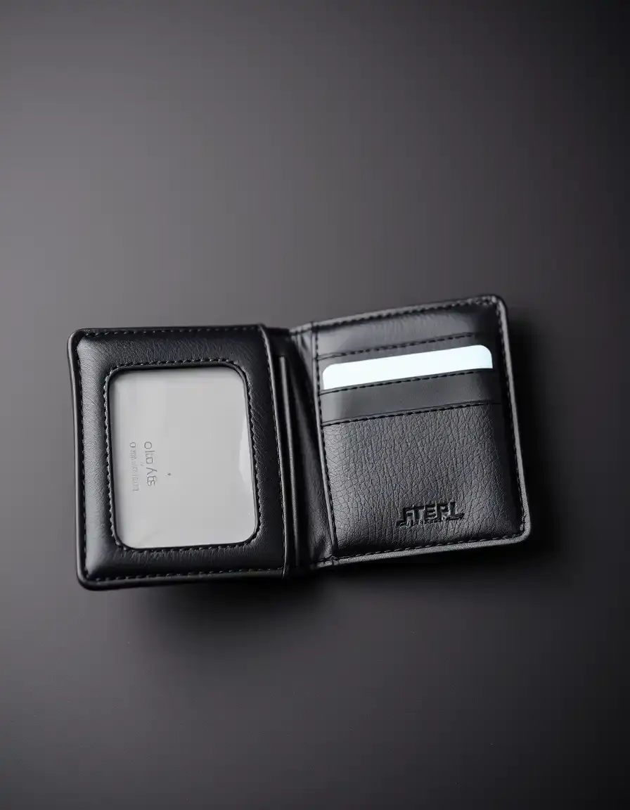 Portafoglio in pelle nera bifold da donna aperto