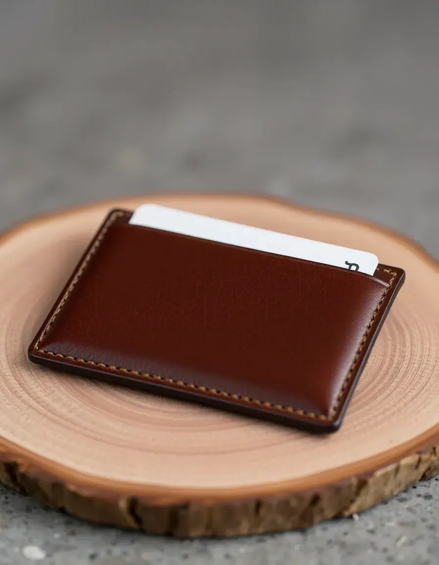 Porta carte slim in pelle marrone da donna