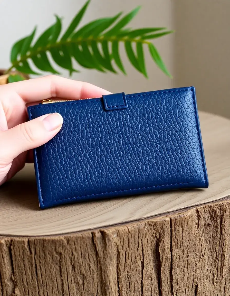 Portafoglio in pelle blu navy con protezione RFID