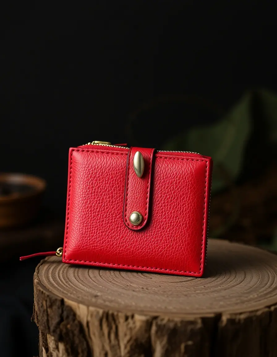 Portafoglio trifold in pelle rossa da donna
