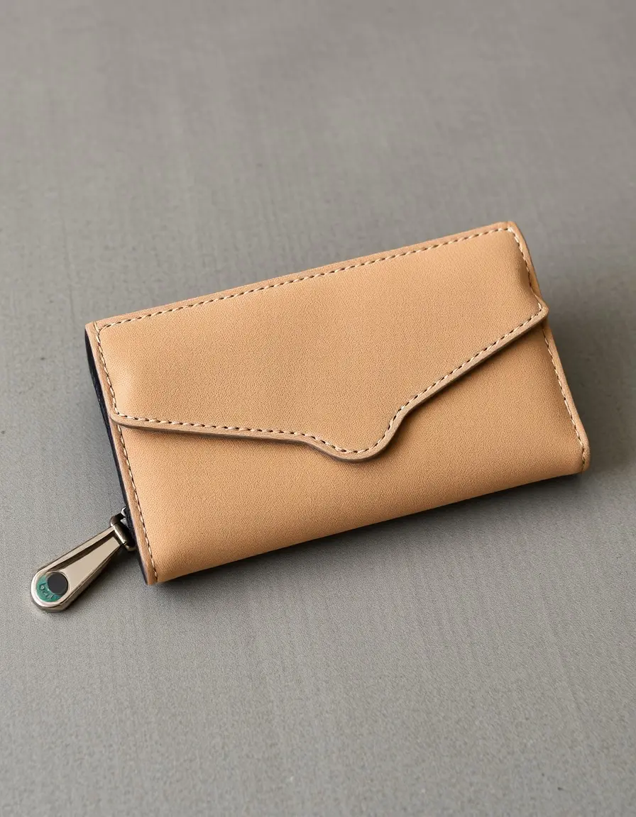 Portafoglio in pelle scamosciata beige da donna