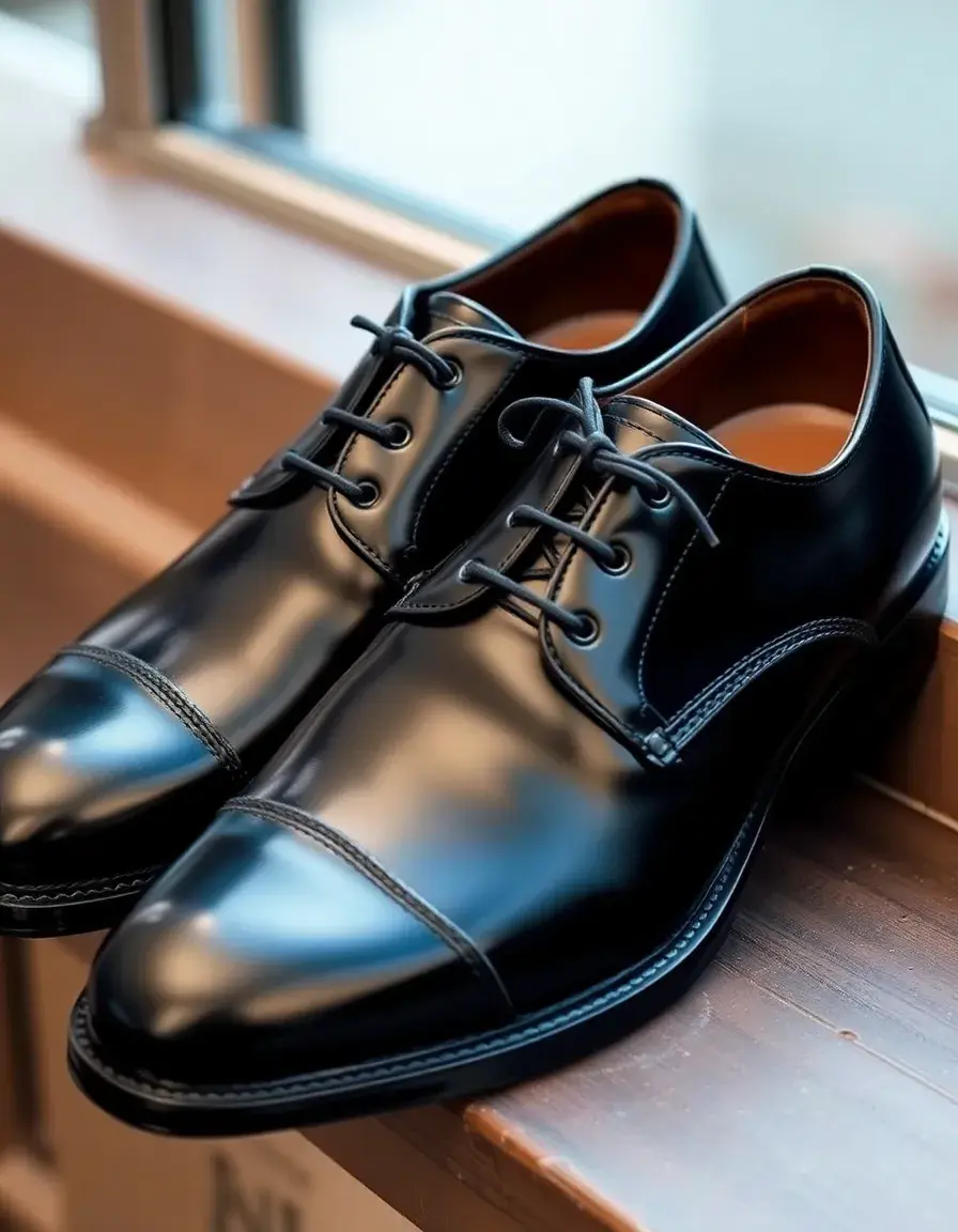 Eleganti scarpe Oxford nere in pelle uomo su sfondo neutro