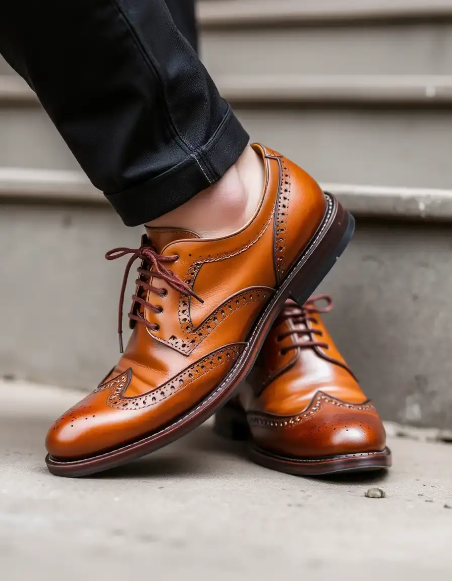 Scarpe Brogue in pelle color cuoio con dettagli traforati