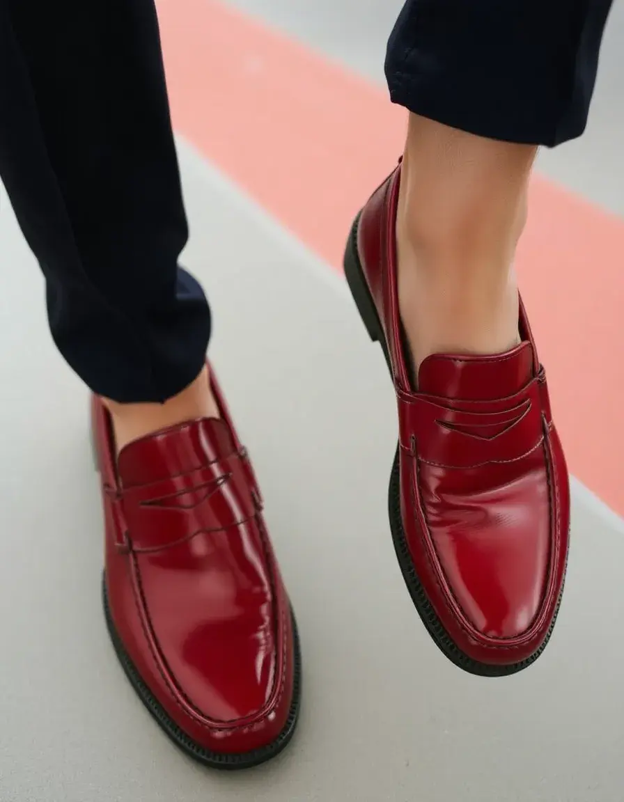 Mocassini in pelle rossa uomo, stile elegante senza lacci