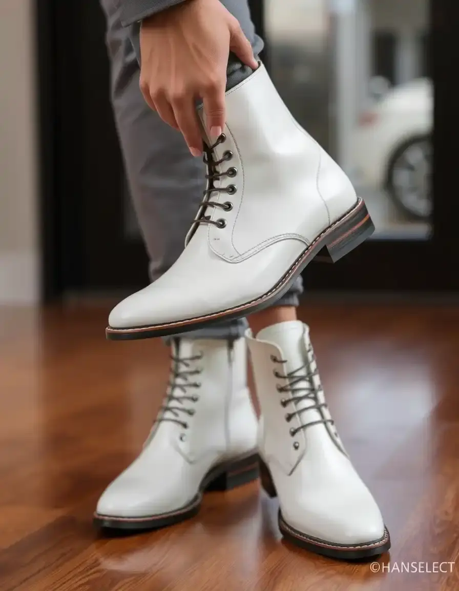 Stivali eleganti in pelle bianca uomo con stringhe