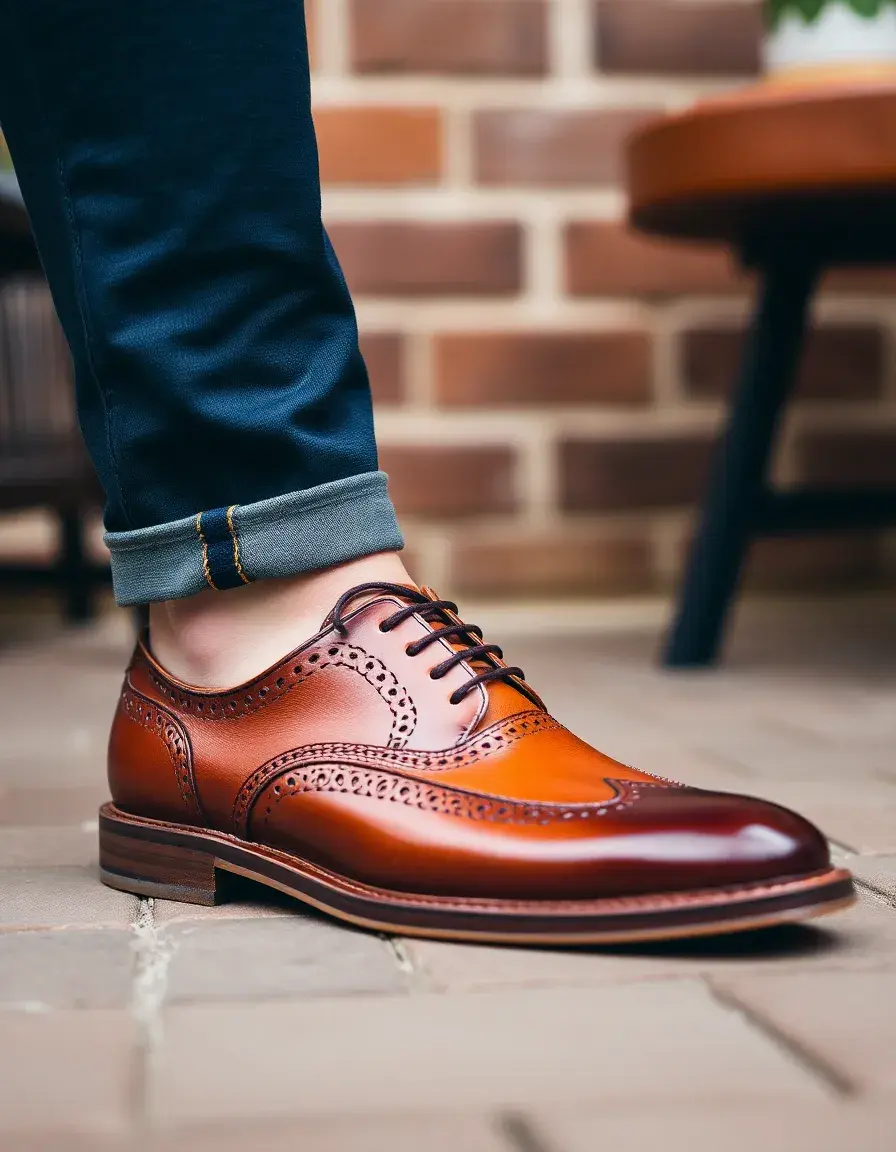 Scarpe uomo di pelle marroni modello Wingtip con dettagli brogue