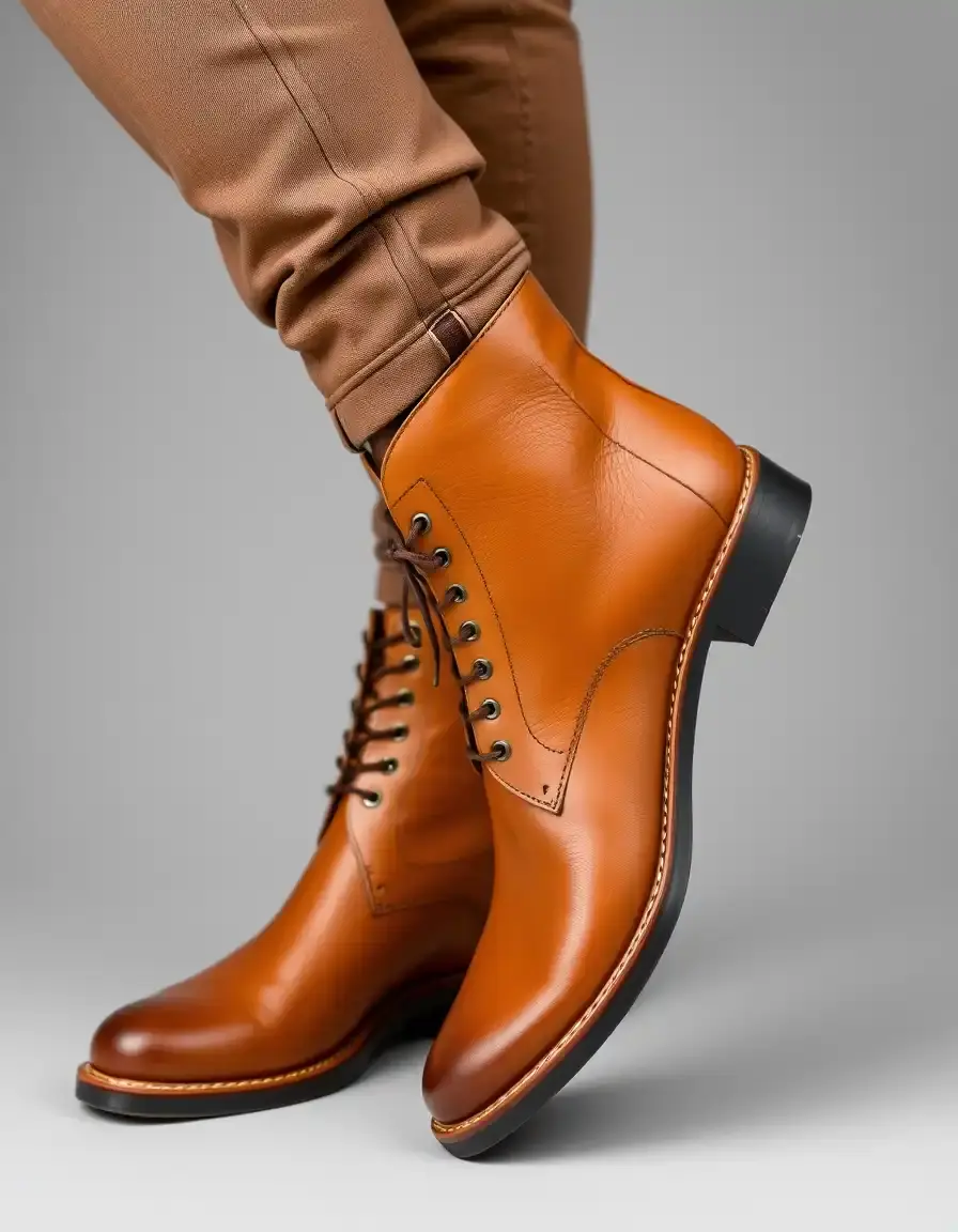 Stivaletti uomo in pelle tipo Chukka color cuoio