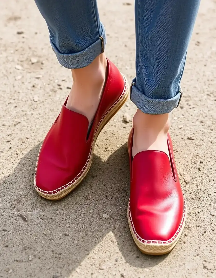 Espadrilles uomo in pelle rossa con suola in corda