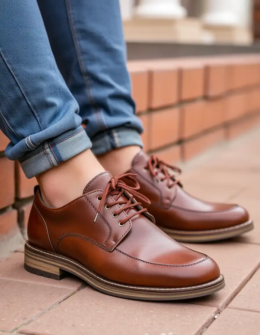 Scarpe casual uomo in pelle marrone con suola in gomma