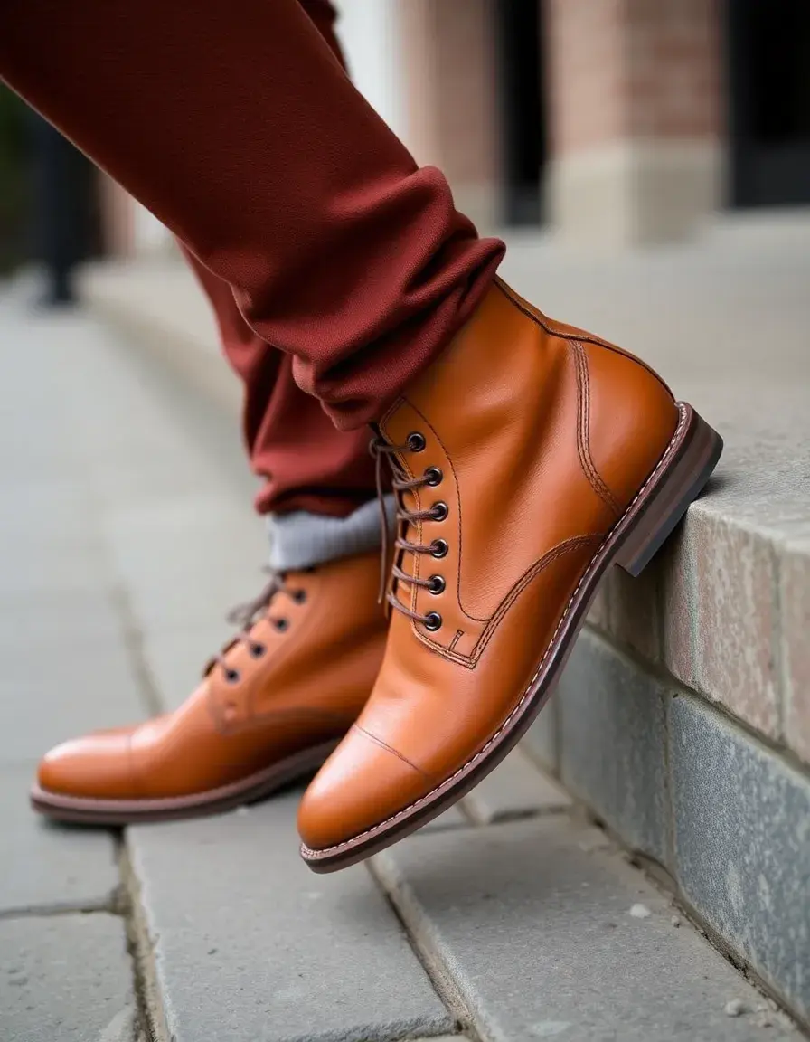 Stivaletti uomo in pelle color cuoio con lacci