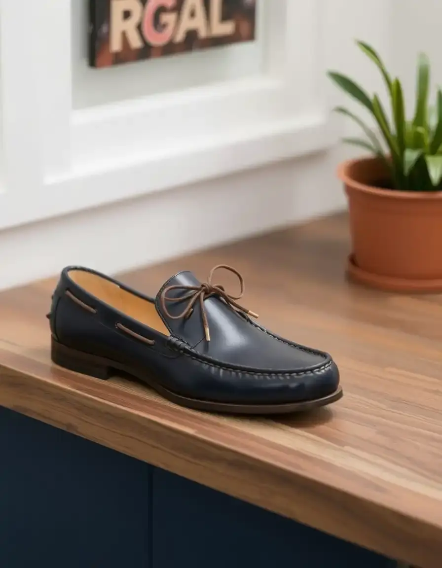 Mocassini uomo in pelle blu navy con dettaglio cuciture