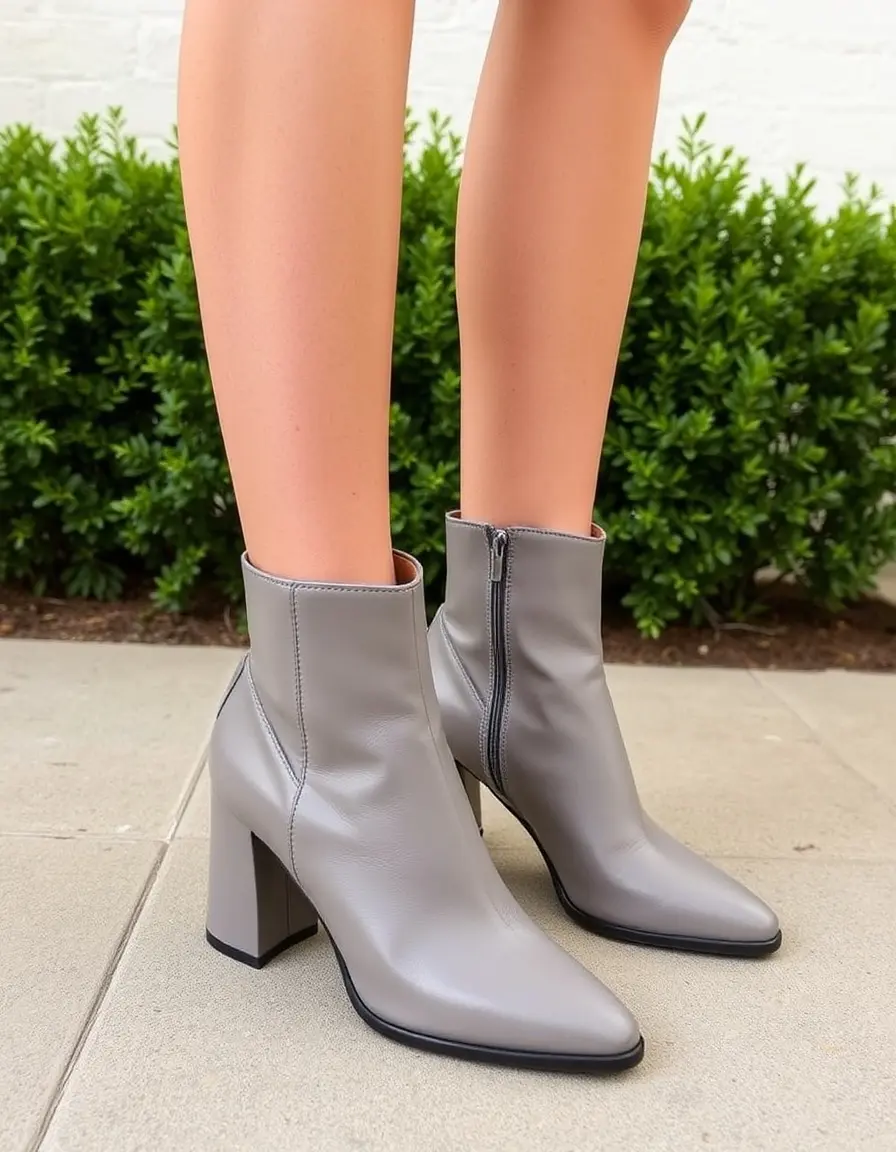 Stivaletti donna in pelle grigia con tacco comodo block heel
