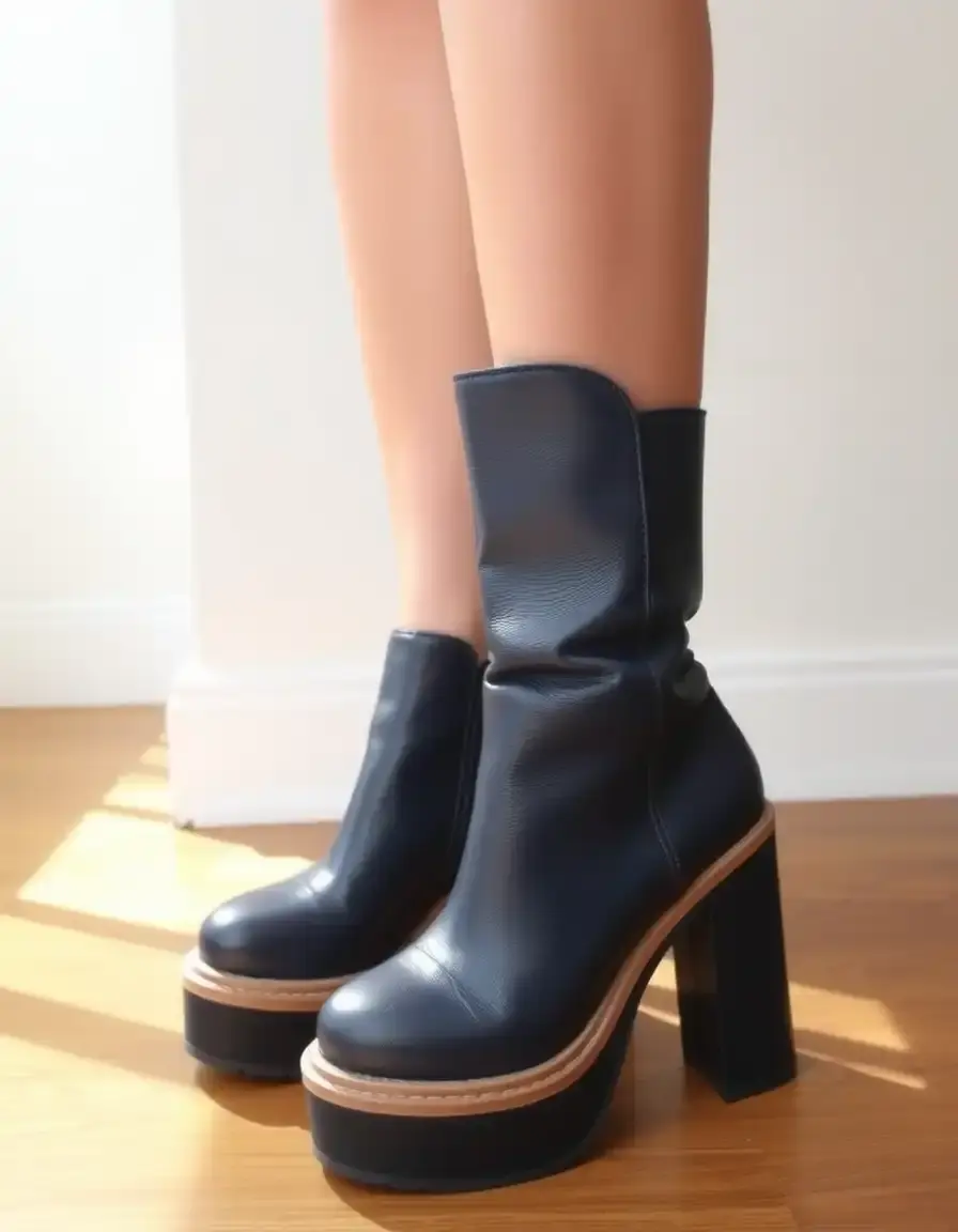 Stivaletti platform in pelle blu navy
