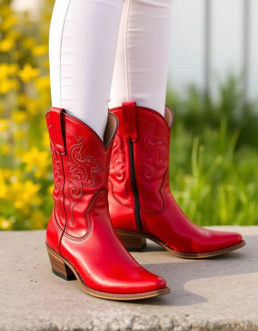 Stivaletti texani cowboy in pelle rossa