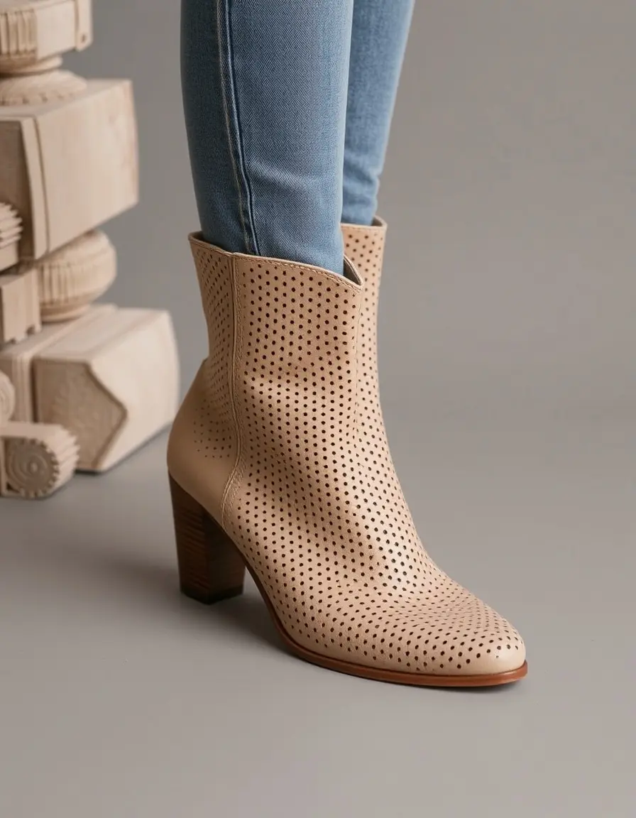 Stivaletti beige in pelle traforata estivi