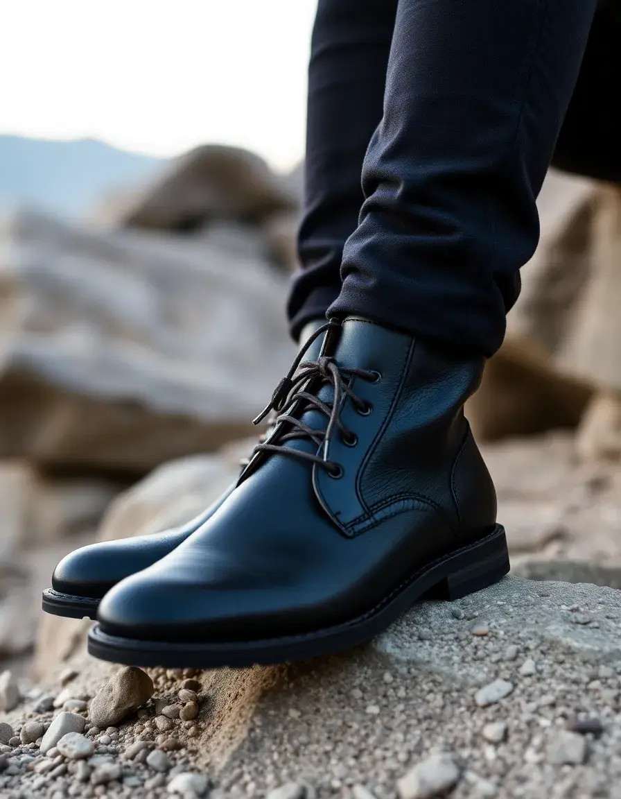 Stivaletti pelle uomo modello Desert Boots neri in pelle di alta qualità