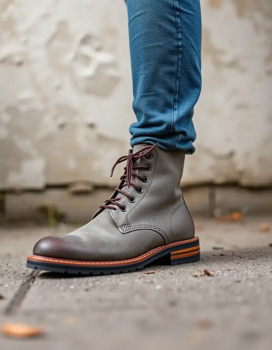 Stivaletti pelle uomo grigi robusti stile work boot