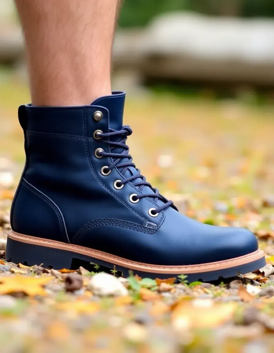 Stivaletti pelle uomo blu navy modello hiking per escursioni