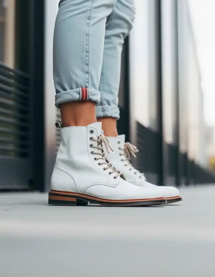 Stivaletti pelle uomo bianchi modello combat boots