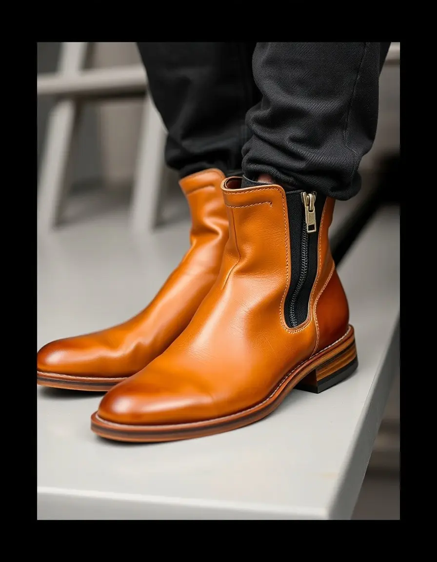 Stivaletti in pelle con zip laterale color tabacco