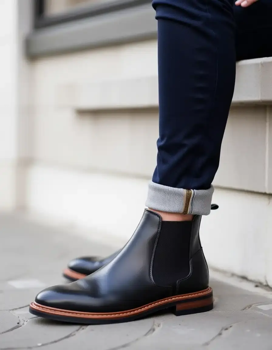Stivaletti pull-on in pelle blu navy senza lacci
