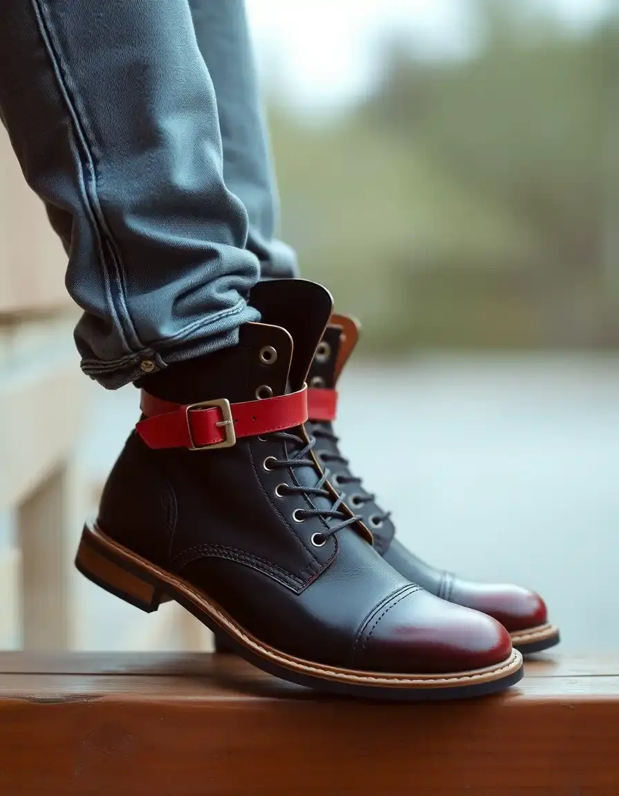 Stivaletti con fibbia in pelle bordeaux audace