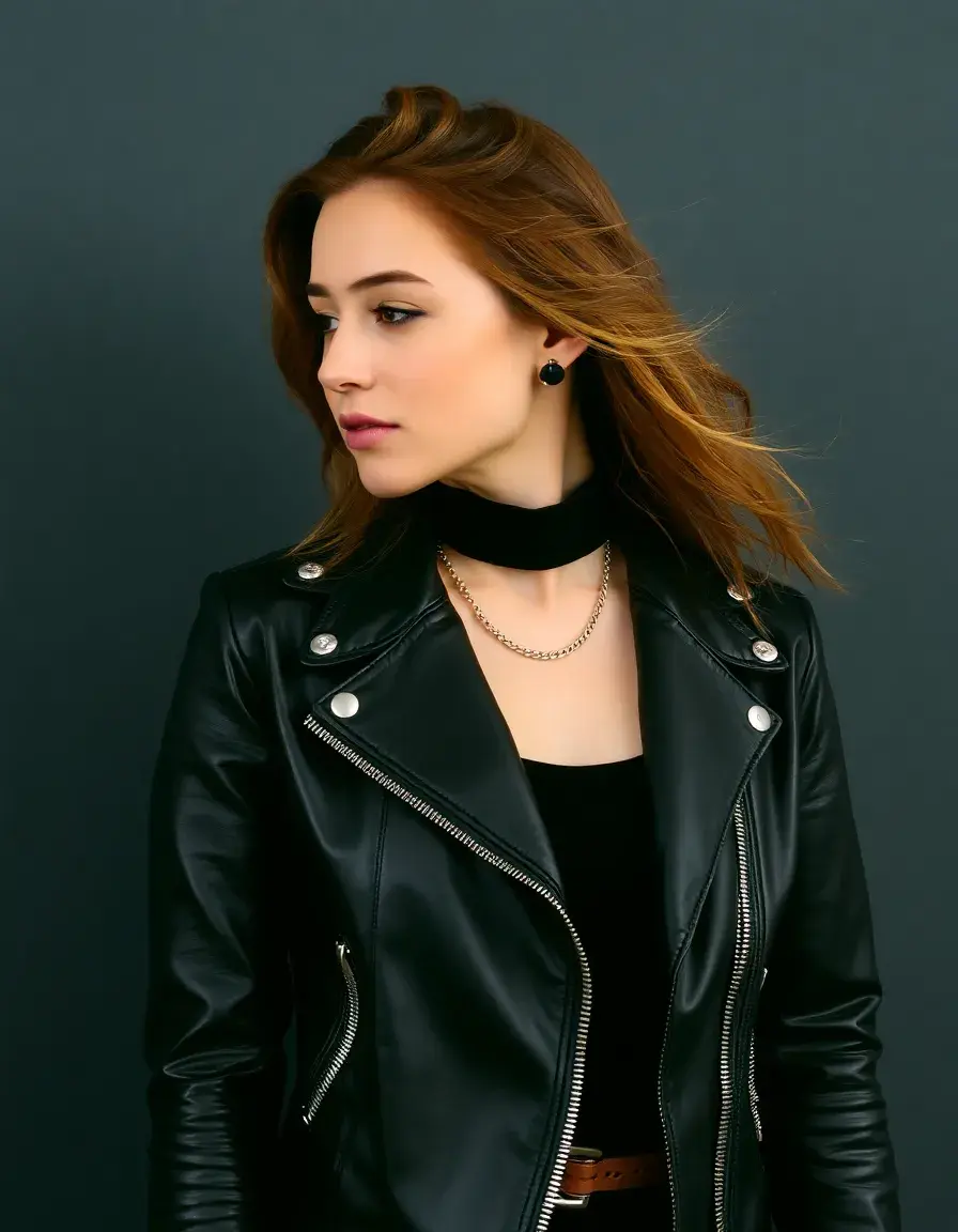 Chiodo di pelle nero con borchie stile punk rock