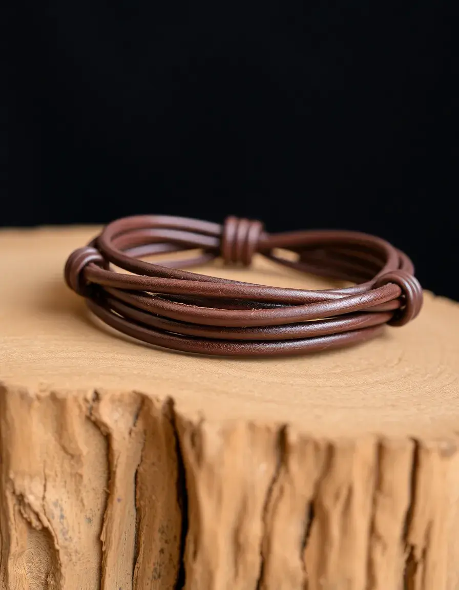 Bracciale marrone in strisce di pelle avvolgente