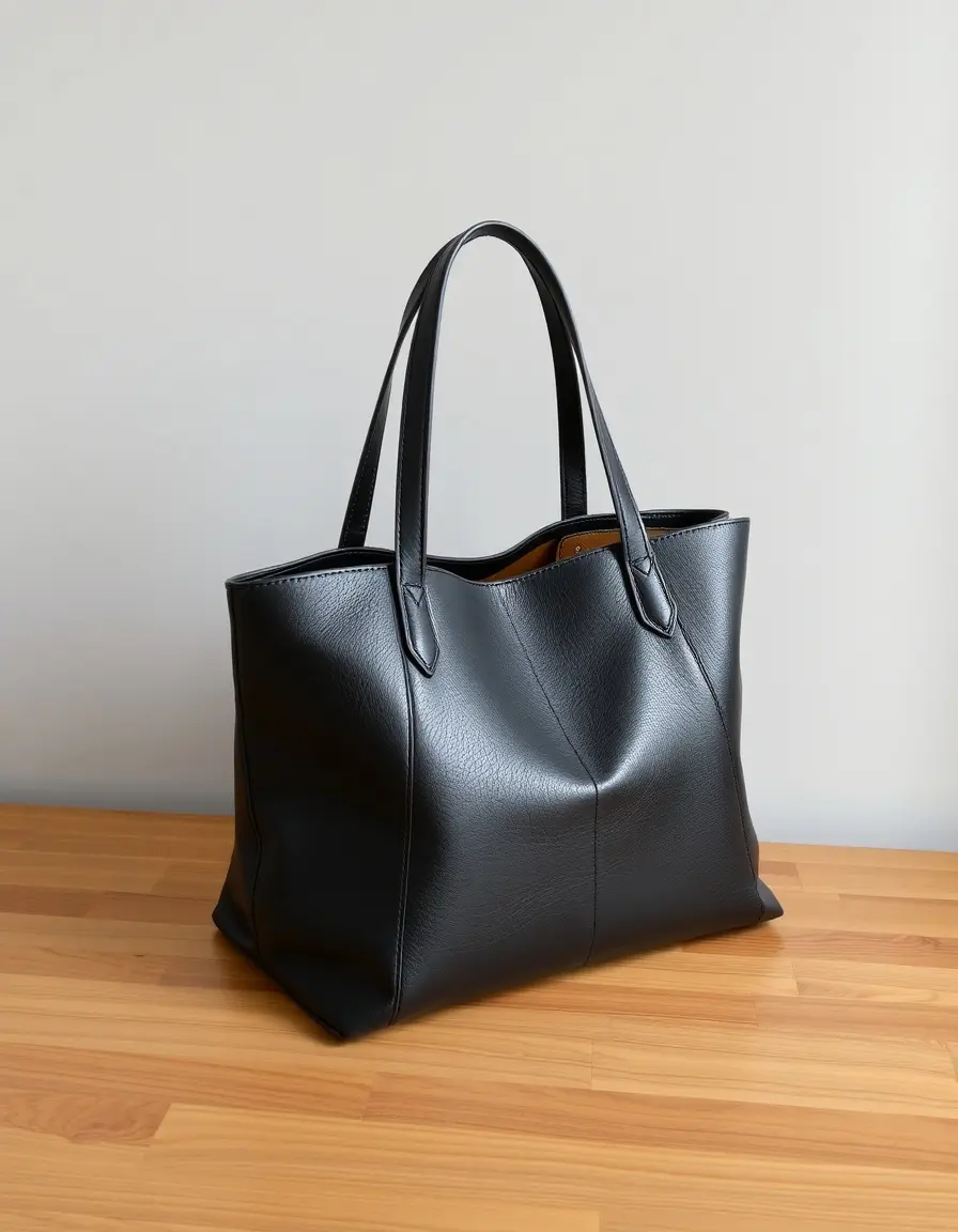 Elegante borsa tote in vera pelle nera
