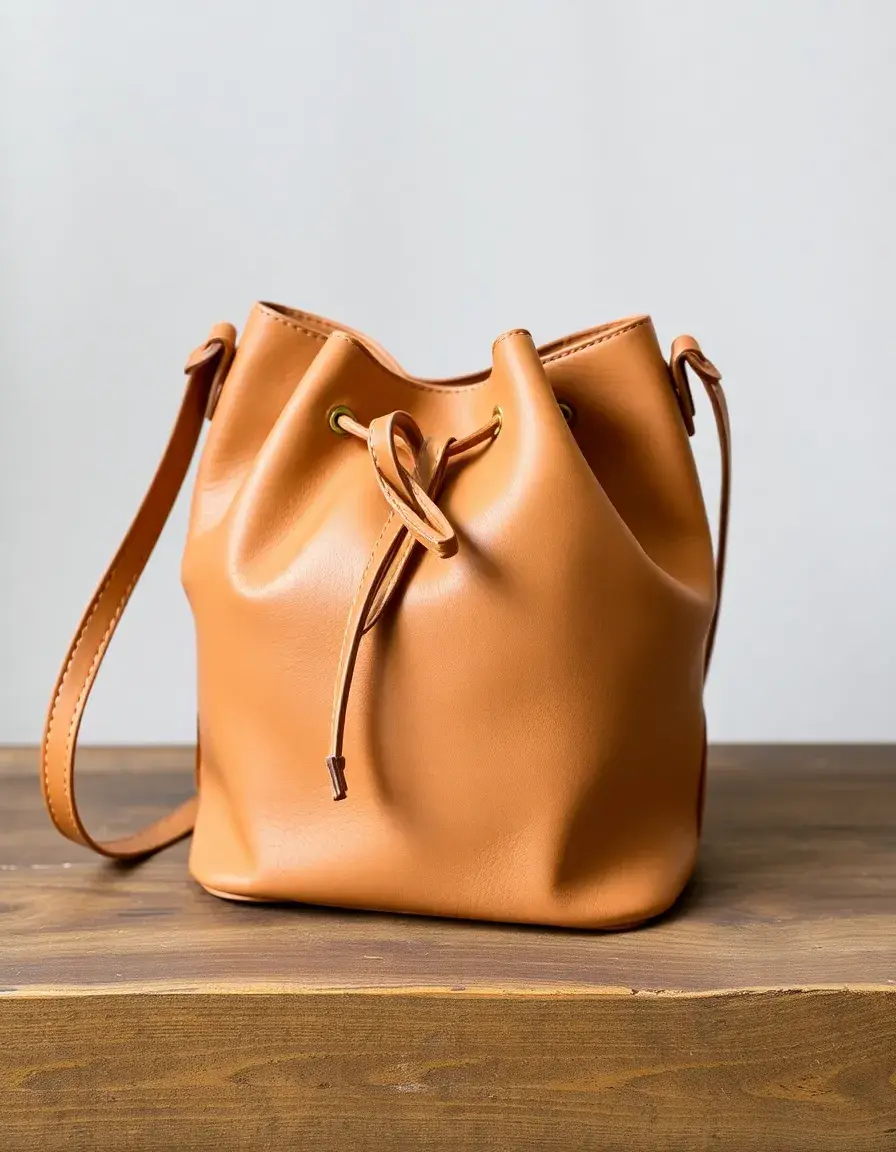 Borsa a secchiello beige in vera pelle