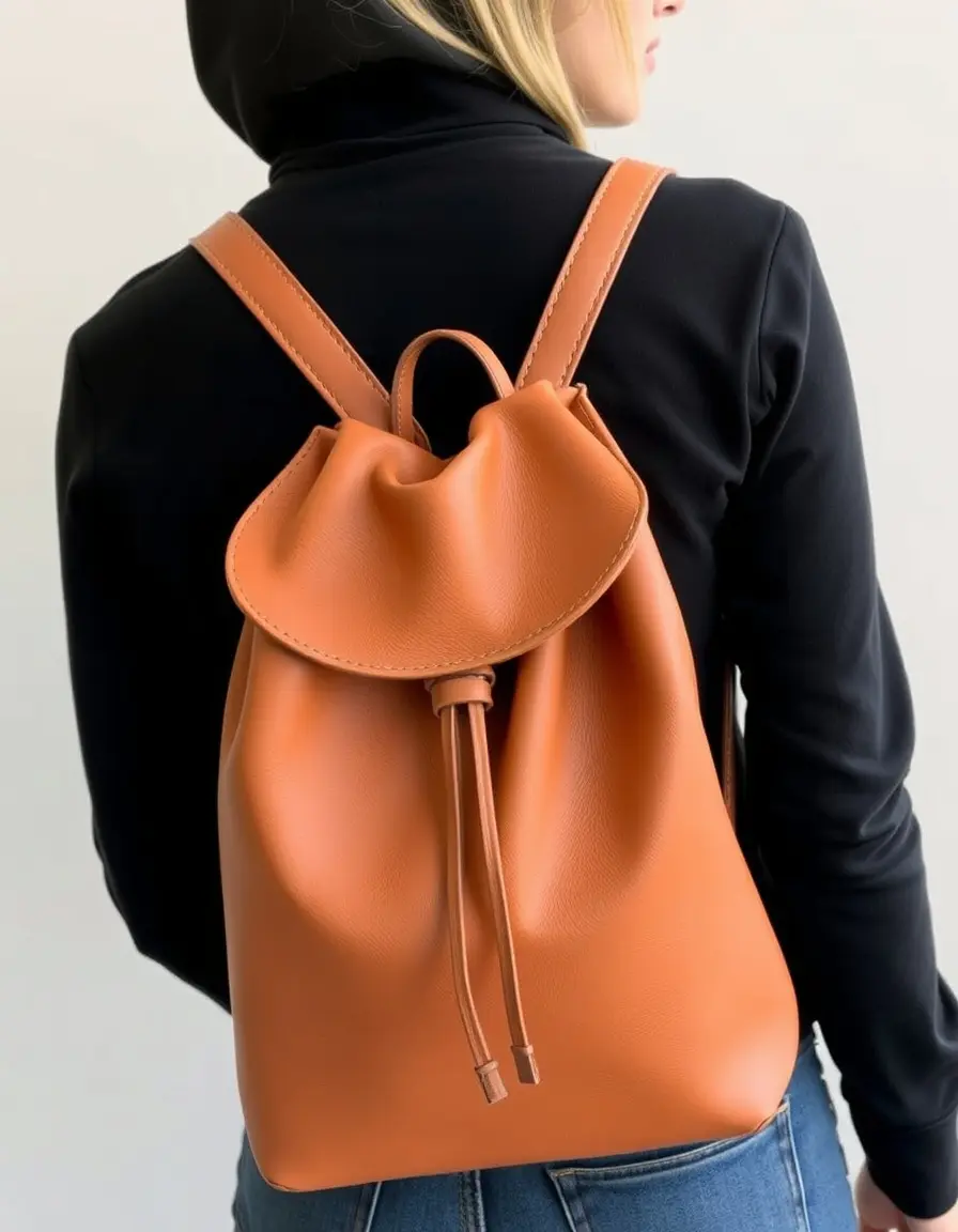 Zaino pelle donna con chiusura a cordoncino coulisse tan