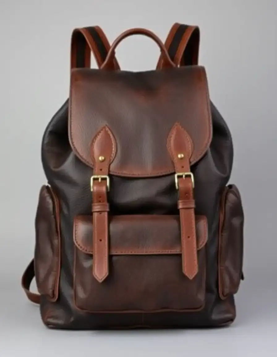 Zaino di pelle uomo nero con fibbie stile rucksack