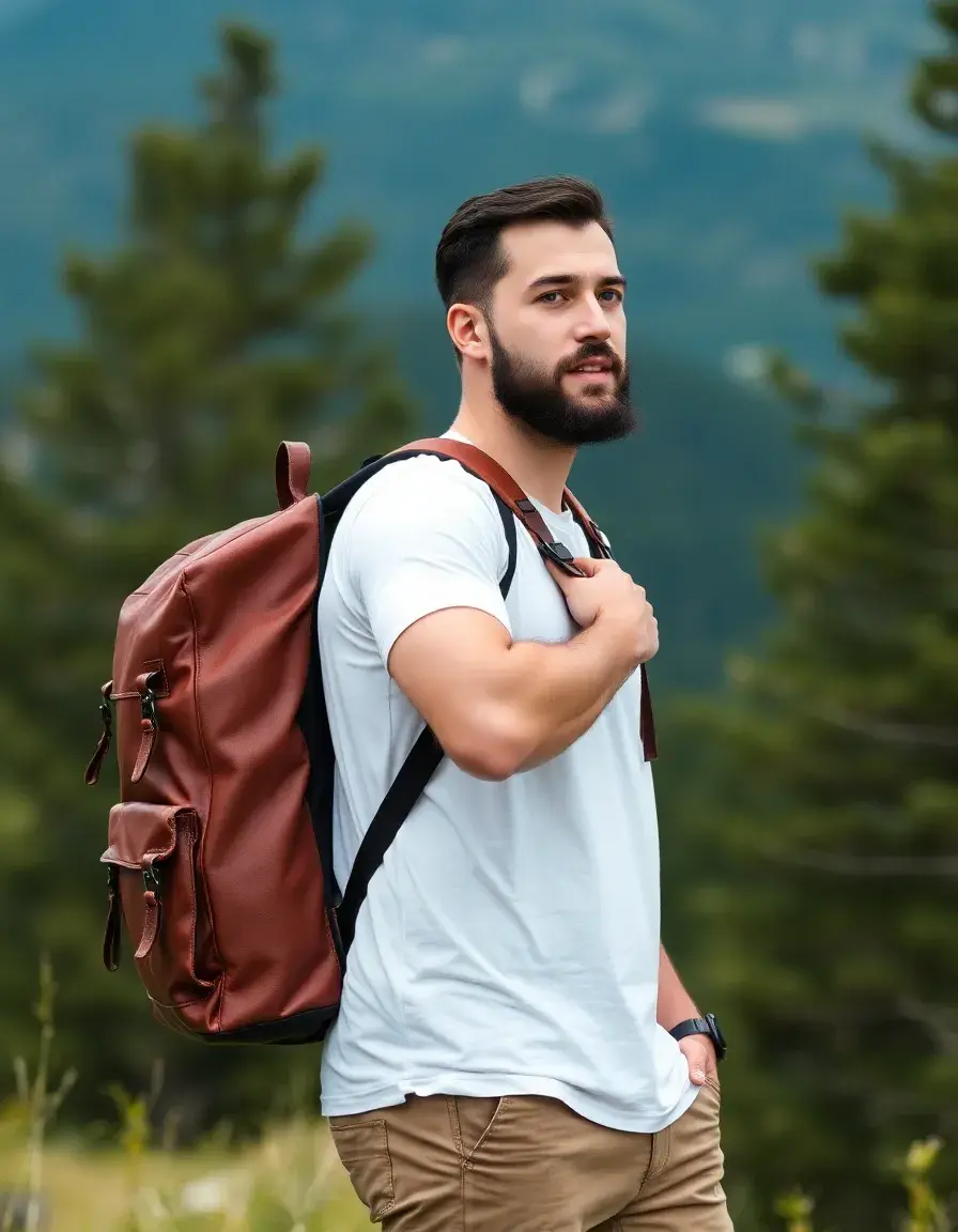 Zaino da trekking uomo in pelle marrone robusta