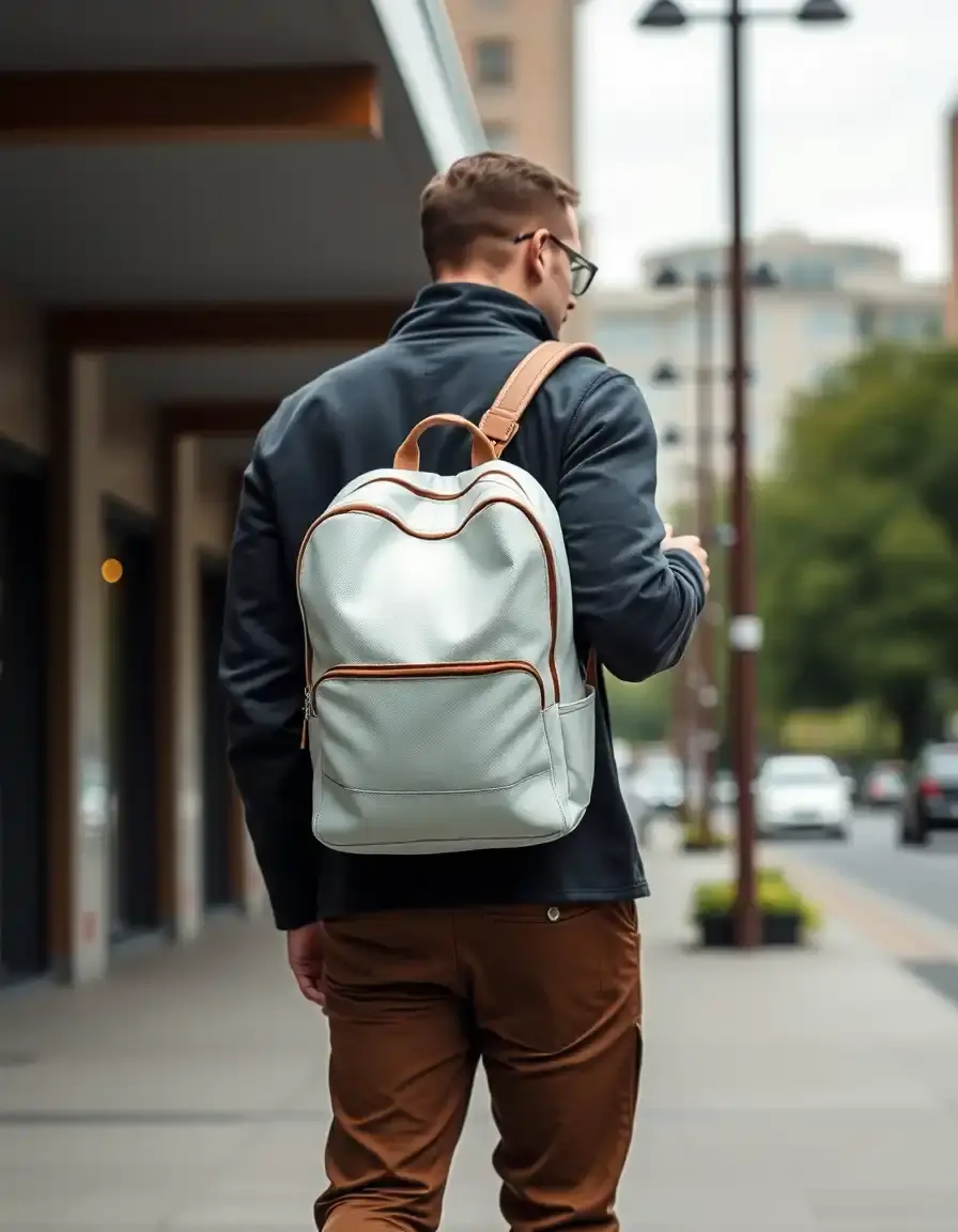 Zaino commuter uomo in pelle bianca minimalista