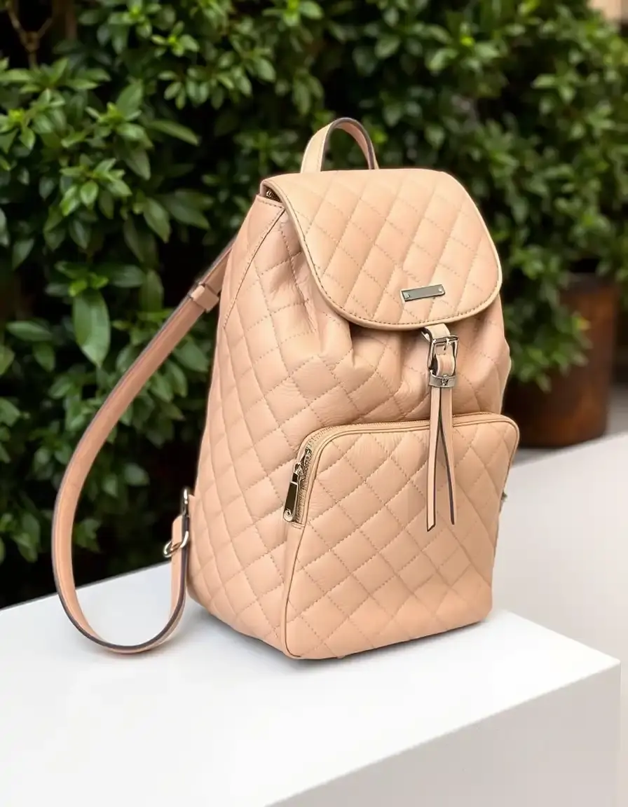 Zaino trapuntato beige in morbida pelle