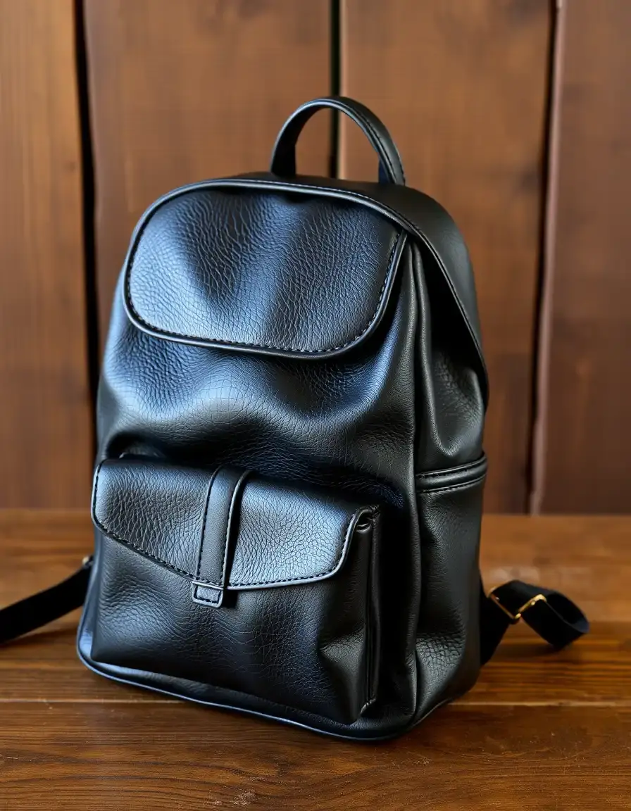 Zaino in pelle nera compatto stile minimalista