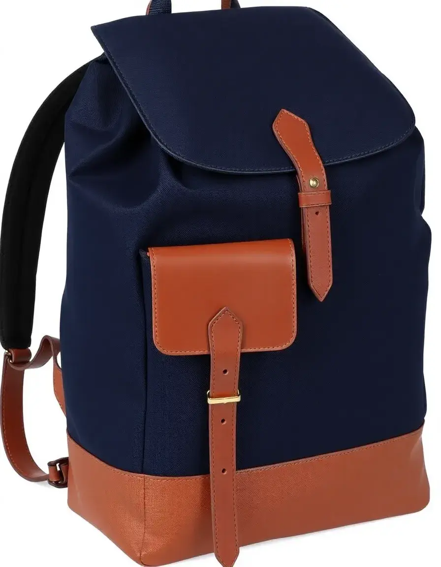 Zaino ibrido in canvas e pelle navy