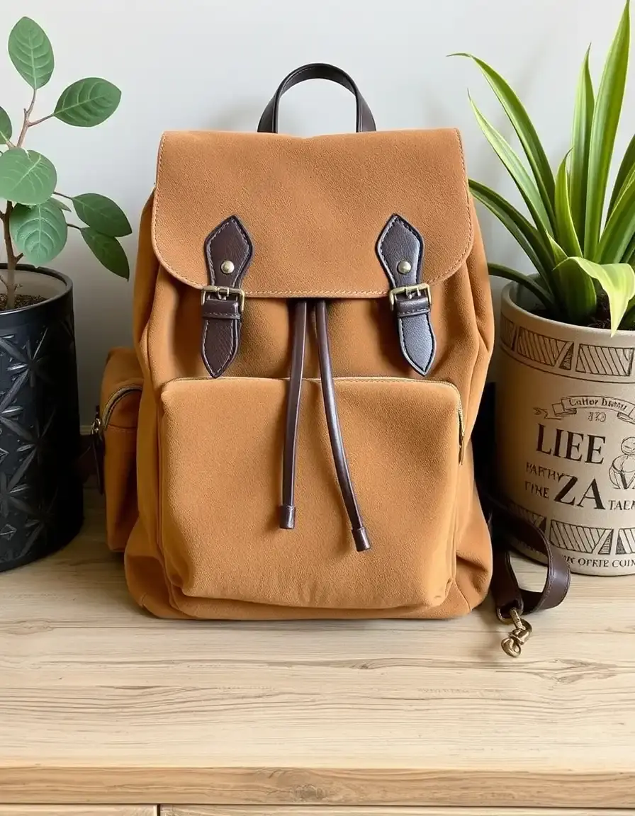 Zaino in pelle scamosciata beige elegante