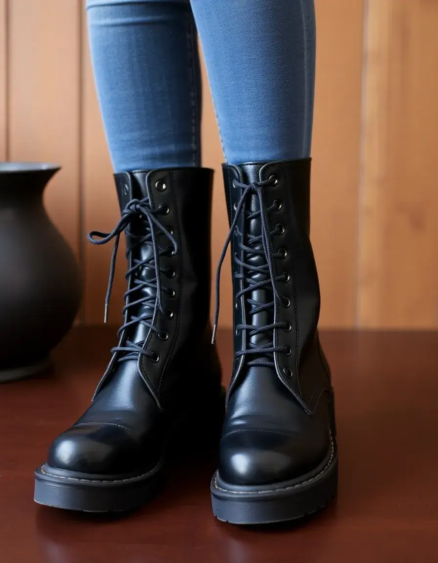 Anfibi donna pelle morbida nera combat boots