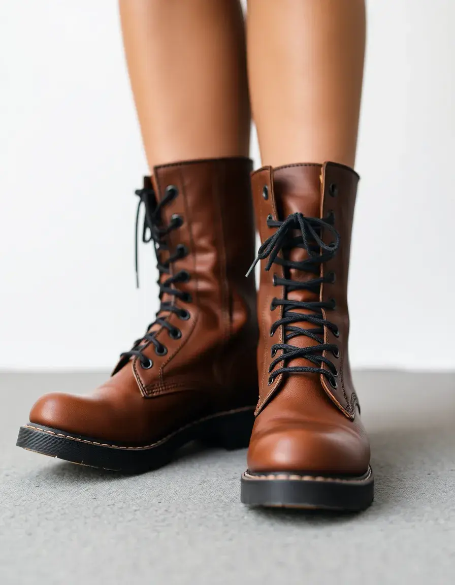 Anfibi militari donna pelle morbida marrone