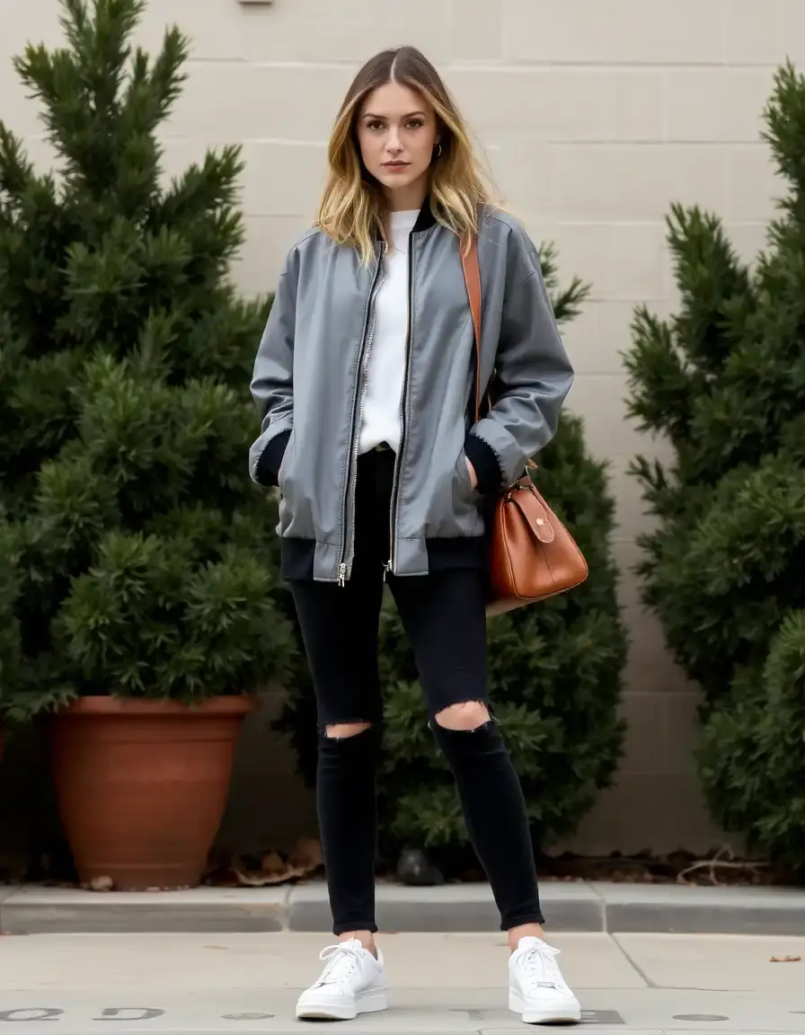 Giacca in pelle grigia taglio oversize stile moderno