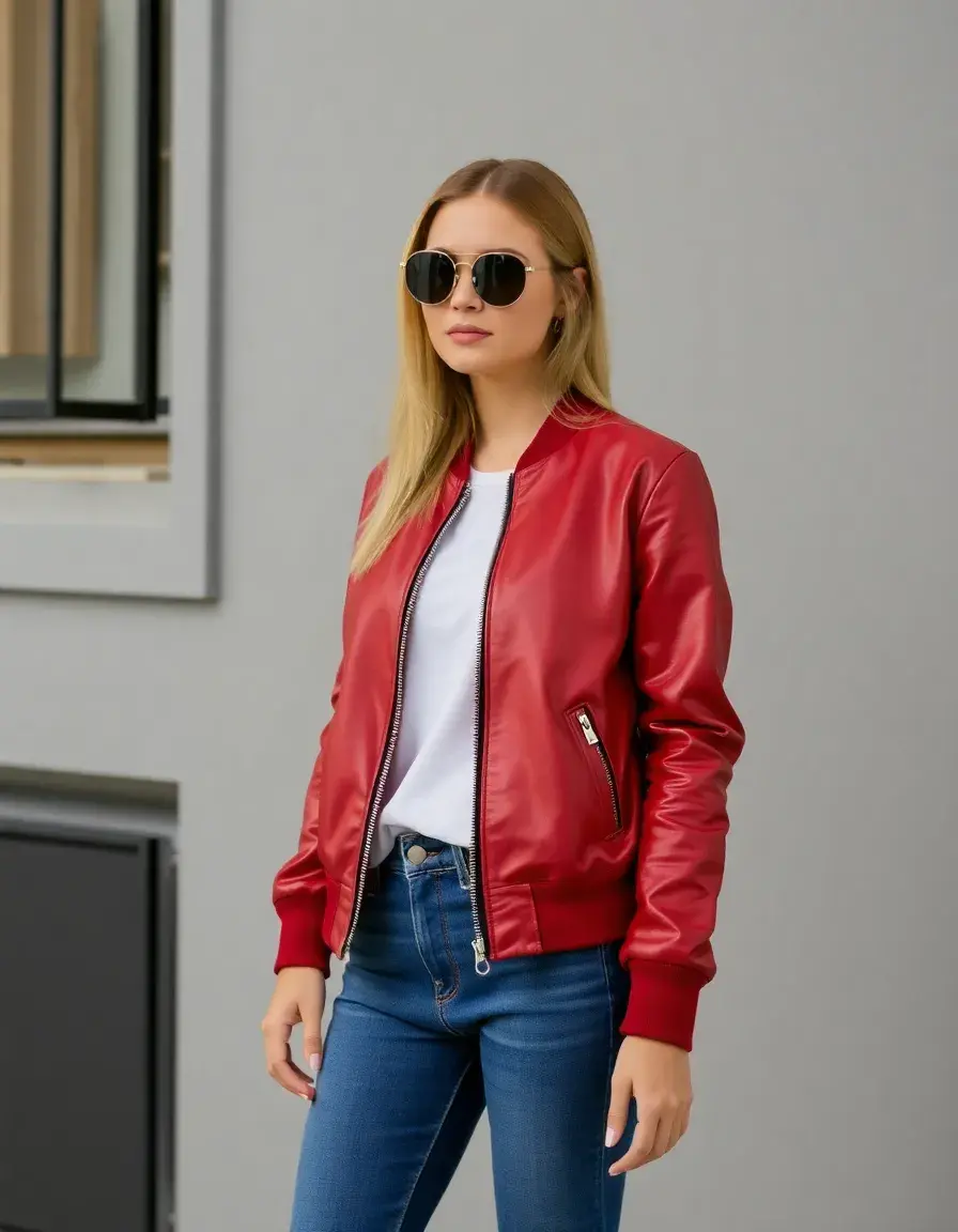 Giacca in pelle rossa reversibile versatile