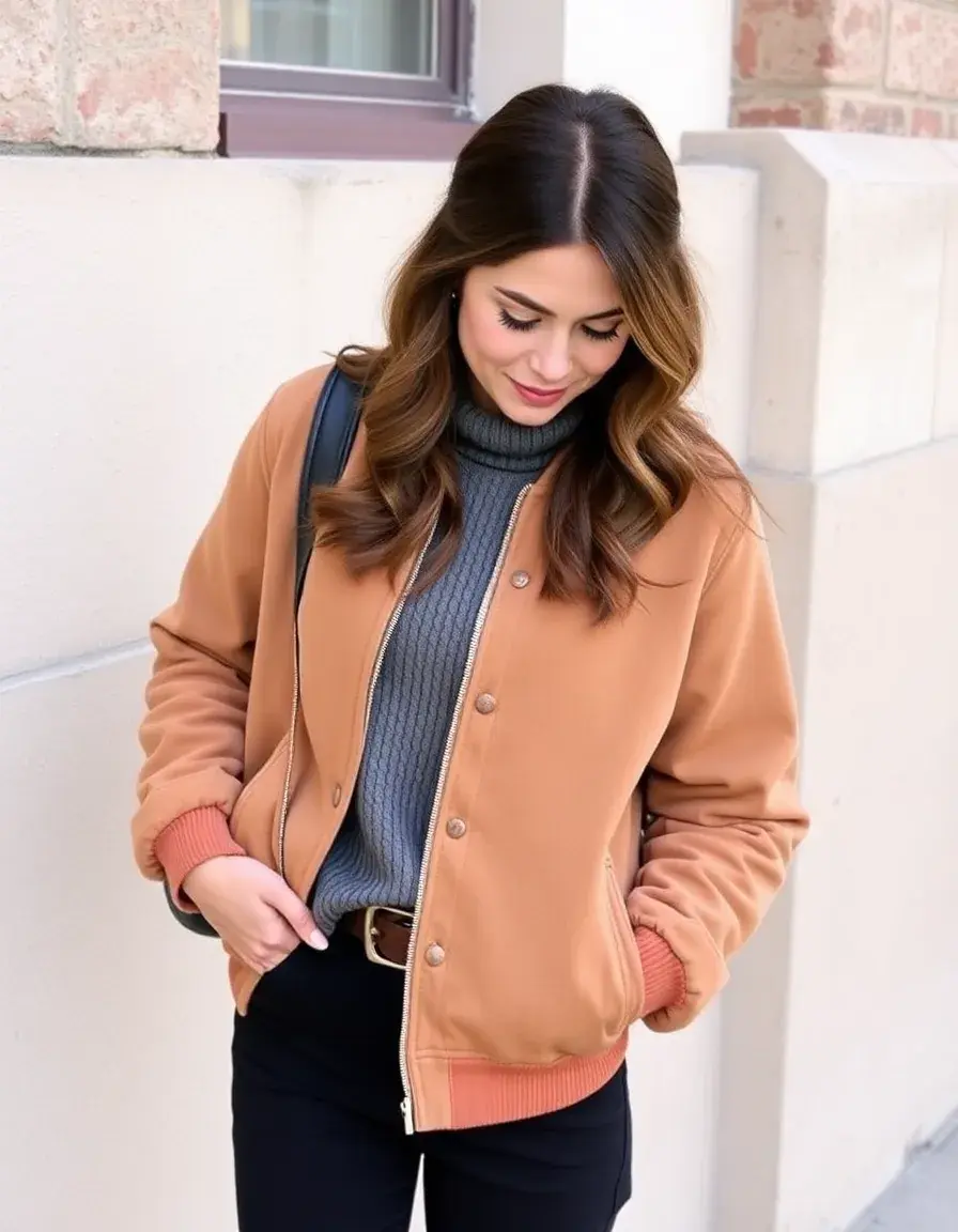 Bomber in morbido camoscio beige, look primaverile