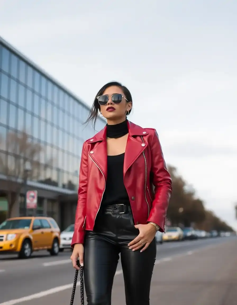 Giacca di pelle rossa audace donna statement piece