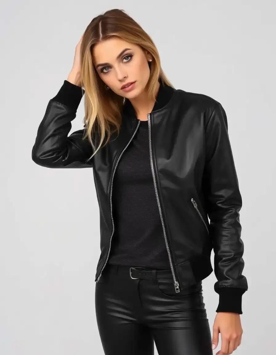 Bomber pelle nero donna stile fashion moderno