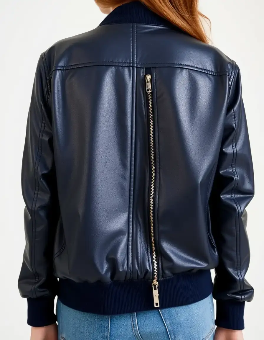 Bomber metallizzato blu navy in pelle donna