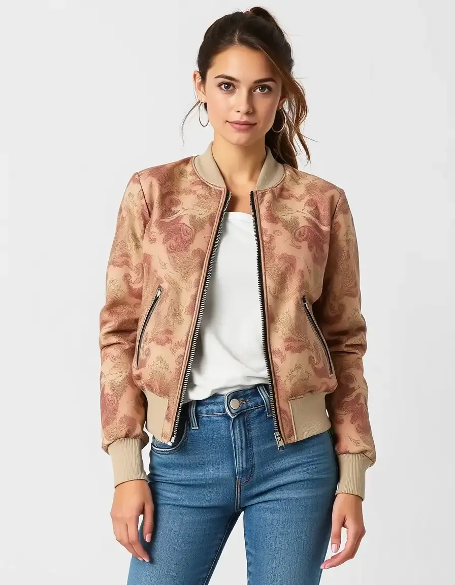 Bomber pelle stampata beige donna